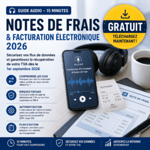 Guide audio gratuit sur les notes de frais et la facturation électronique 2026. Découvrez comment sécuriser les flux de données, éviter les doublons, récupérer correctement la TVA et préparer votre entreprise à la réforme de la facturation électronique.