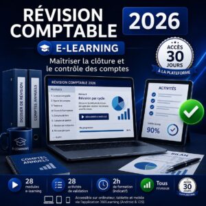 Formation e-learning Révision comptable 2026 avec 28 modules de formation, activités de validation, accès 30 jours à la plateforme et méthode de clôture comptable créée par Jean-Pierre Villatte.