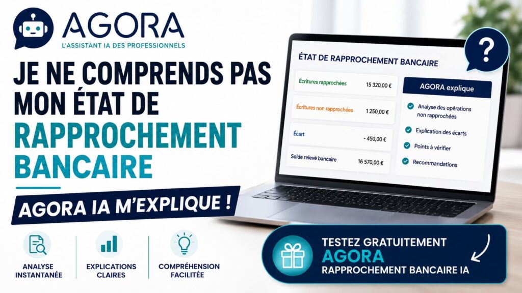 AGORA IA Rapprochement bancaire : assistant IA pour comprendre un état de rapprochement bancaire, analyser les écarts et expliquer les écritures rapprochées et non rapprochées.