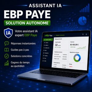 Illustration de l'Assistant IA EBP Paye Solution Autonome AGORA, un assistant intelligent qui répond instantanément aux questions sur EBP Paye, guide les utilisateurs pas à pas et facilite le paramétrage ainsi que la gestion de la paie.