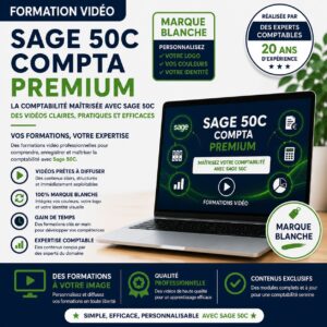 Formation vidéo Sage 50C Compta Premium en marque blanche, personnalisable avec votre logo, vos couleurs et votre identité visuelle pour les organismes de formation, cabinets comptables, revendeurs et intégrateurs Sage.