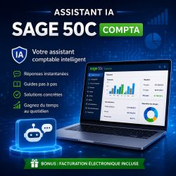 Assistant IA Sage 50C Compta Premium 2026 pour obtenir des réponses instantanées, des guides pas à pas et une aide intelligente sur toutes les fonctionnalités de Sage 50C Comptabilité.