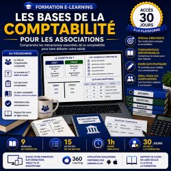 Formation e-learning destinée aux associations pour apprendre les bases de la comptabilité, comprendre le débit et le crédit, les comptes en T, les journaux comptables et le plan comptable associatif.