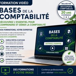 Formation vidéo en marque blanche sur les bases de la comptabilité, personnalisable avec votre logo, vos couleurs et votre identité visuelle pour les organismes de formation, éditeurs et revendeurs.