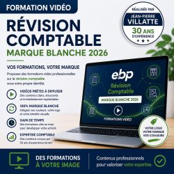 Visuel de formation vidéo Révision Comptable en marque blanche avec personnalisation du logo, des couleurs et des contenus pédagogiques pour cabinets comptables, centres de formation, organismes de formation et experts-comptables.