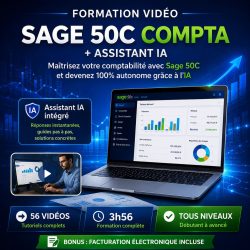 Formation vidéo Sage 50C Compta Premium 2026 avec Assistant IA AGORA : 56 vidéos de formation, assistance intelligente, tutoriels pas à pas et bonus facturation électronique pour maîtriser Sage 50C Comptabilité.